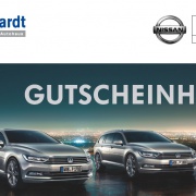 Das Bild zeigt ein Bild mit zwei VW Autos und der Überschrift Gutscheinheft